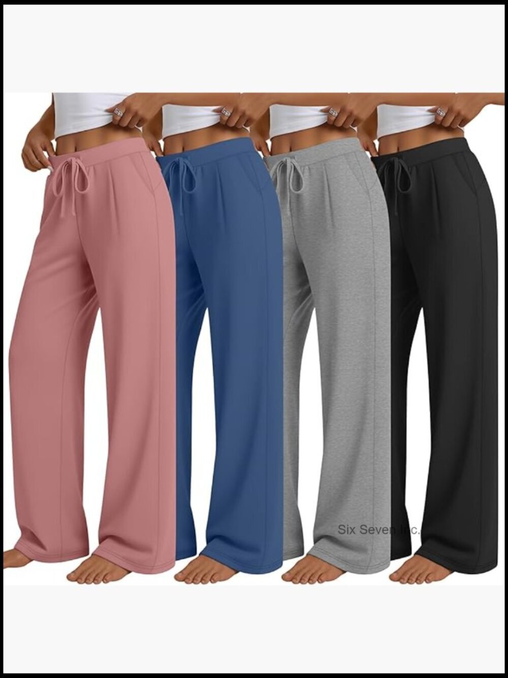 4 Pack Women's Wide Leg Lounge Pants with Pockets Drawstring Yoga Pants